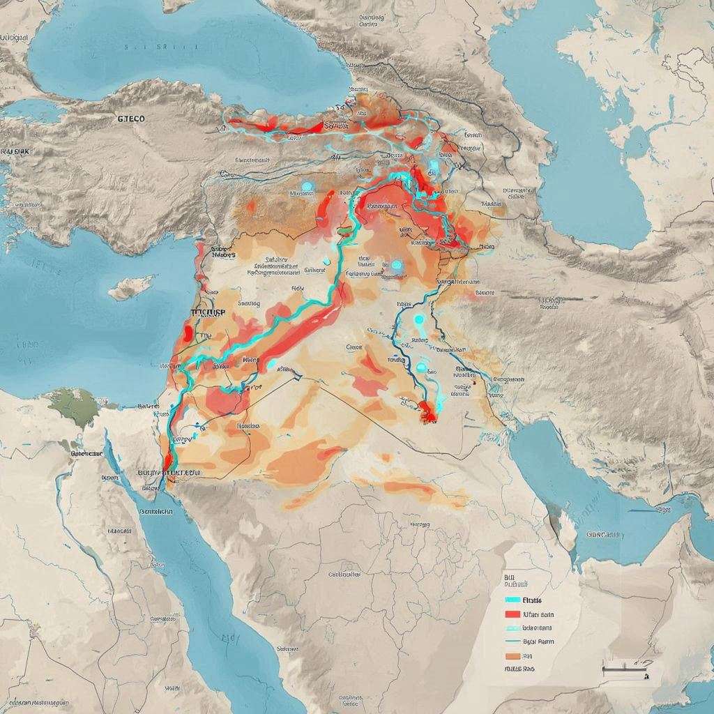 climate and water scarcity map of the Middle East showing river basins of the Tigris and Euphrates